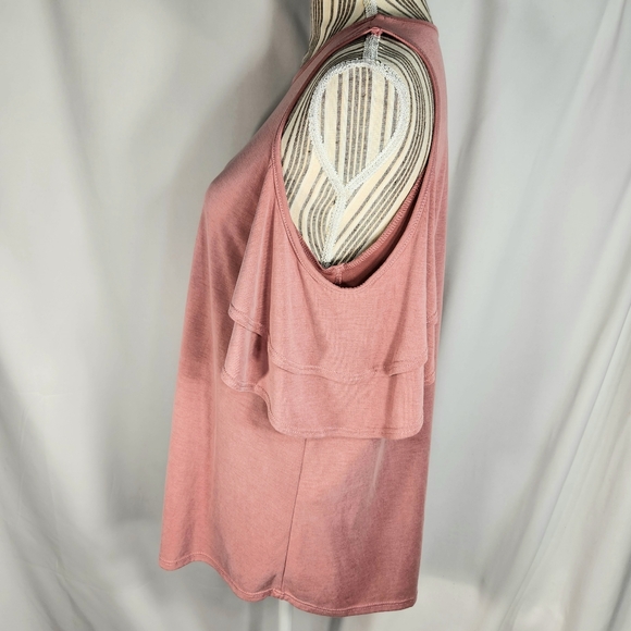 Alya Dusty Rose Short Ruffle Tier Sleeve Cold Shoulder Top Size Medium - Picture 4 of 8